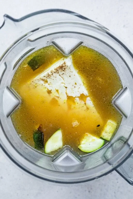 blender with zucchini and feta
