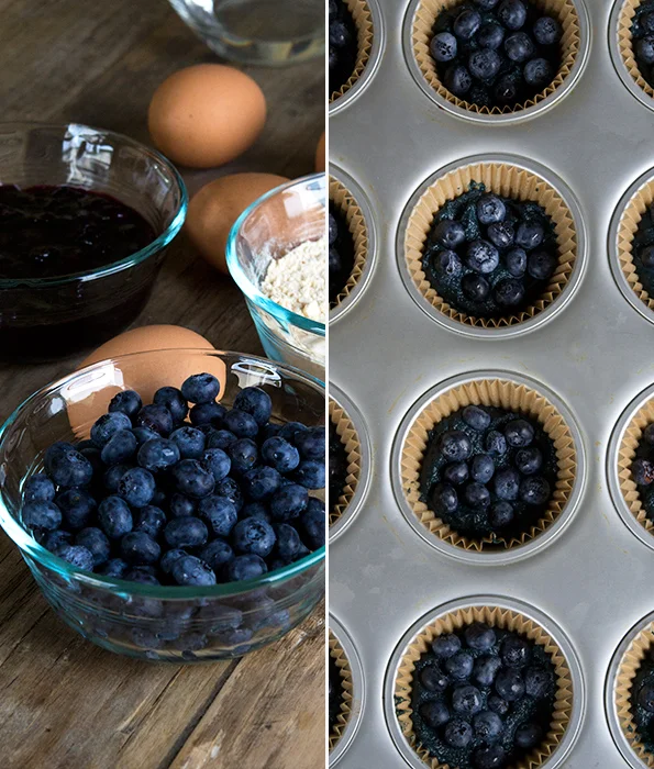 Blueberry in a bowl and in muffin tray