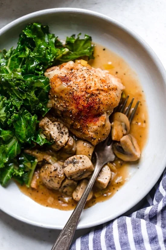 Braised Chicken Thighs with Mushrooms and Leeks