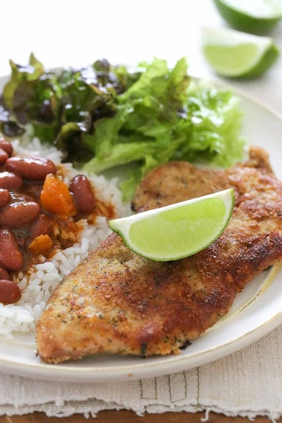 Breaded Pork Cutlets with Lime – lightly pan fried, easy to make, and very family friendly! Smart Points: 7 Calories: 216