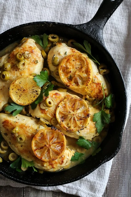 Skillet Lemon Chicken with Olives and Herbs