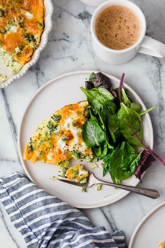 Broccoli and cheese is one of my favorite quiche combinations! This low-carb Crustless Broccoli Cheddar Quiche is light and delicious, perfect for breakfast or brunch!