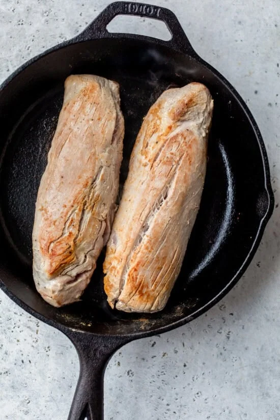 brown the pork in a skillet