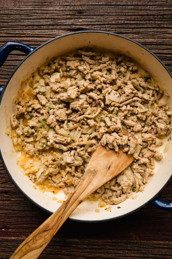 brown the turkey in a deep skillet