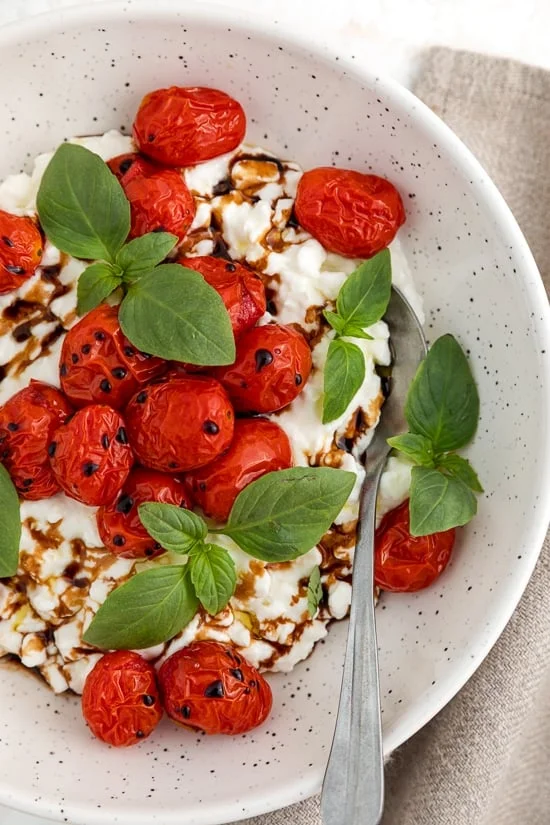 Burst Tomato Cottage Cheese Caprese Bowl