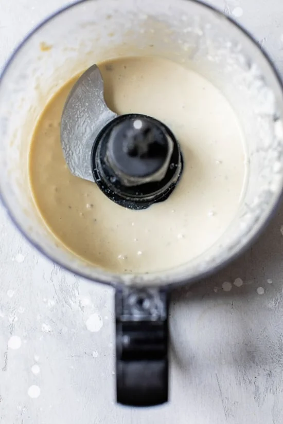 caesar dressing in the food processor.