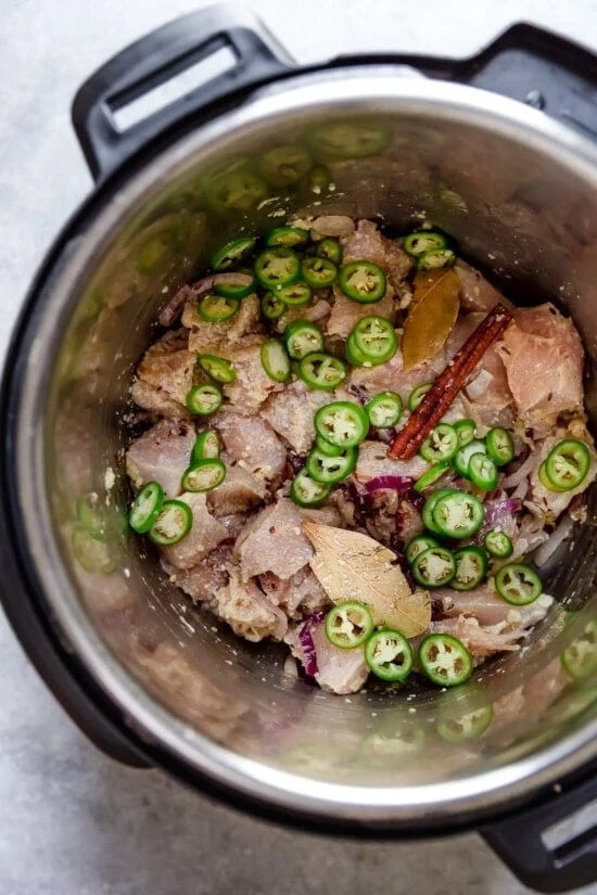 Chicken, chiles, and onions in an Instant Pot
