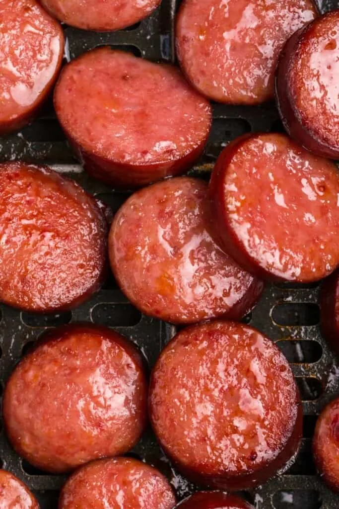 close up air fried kielbasa 