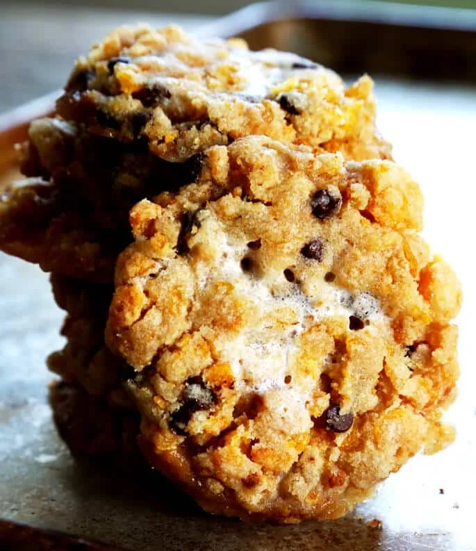Close up of chocolate chip marshmallow cookies