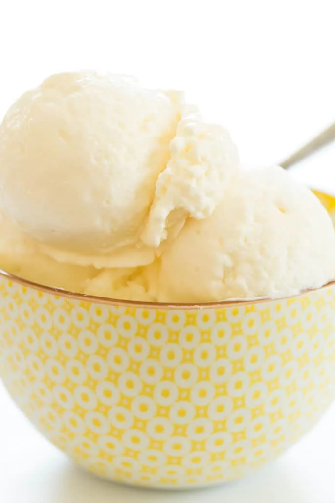 Close up of frozen yogurt in yellow bowl