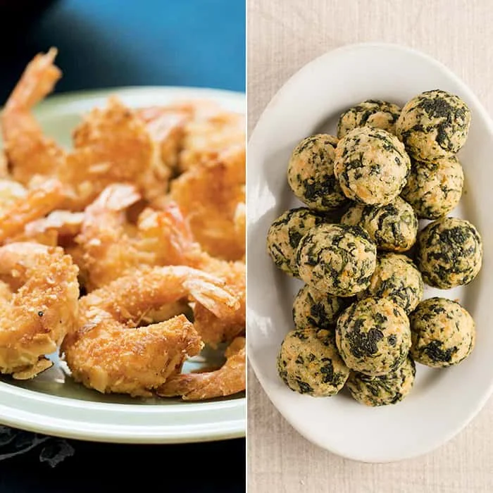 Coconut shrimp and spinach balls made with my homemade bread crumbs. 