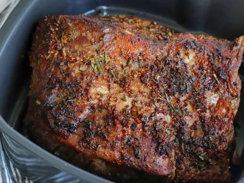 Cooked prime rib in the air fryer basket