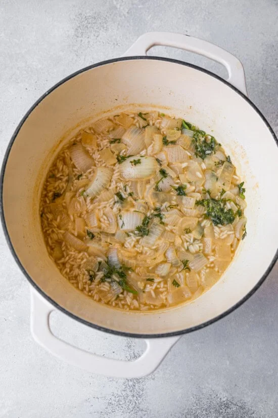 Cooking rice in a pot