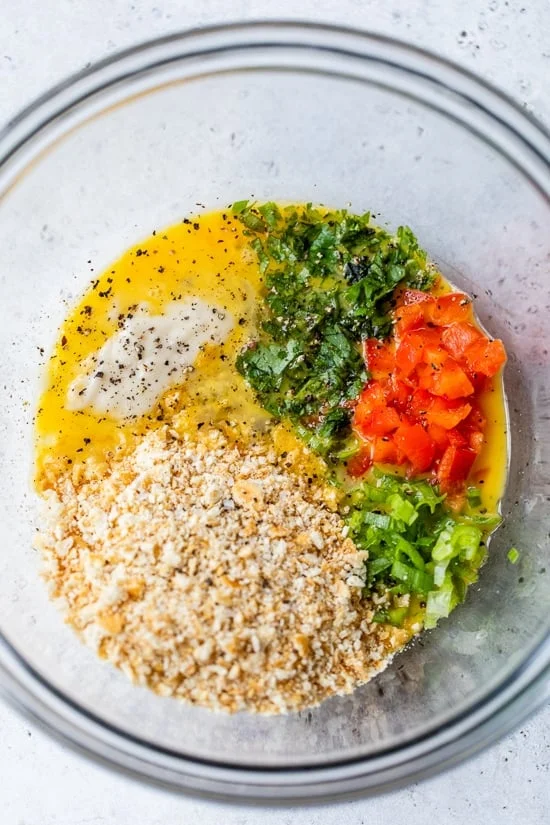 Crab cake seasonings combined in a bowl.