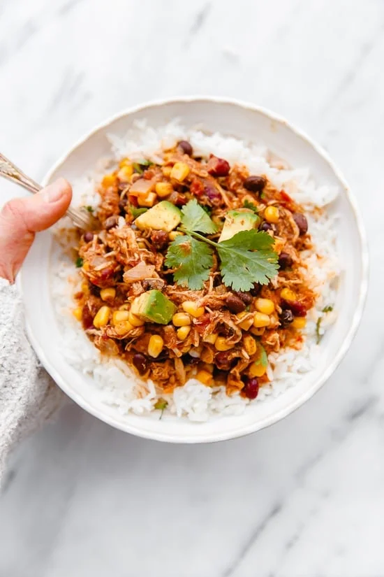 Crock Pot Chicken Taco Chili is an easy slow cooker dump recipe using freezer and pantry staples!