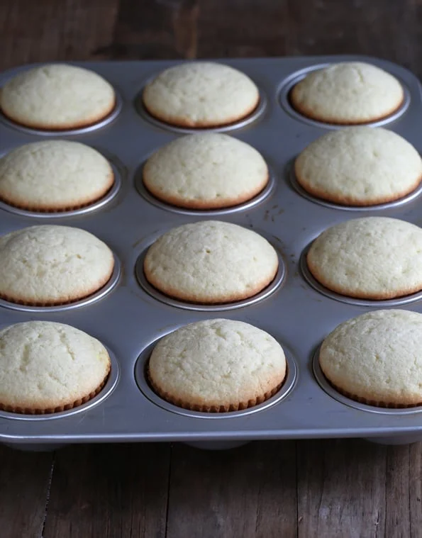 Cupcakes in metal cupcake tray