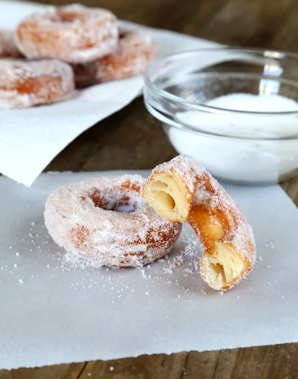 Donuts on white surface. 
