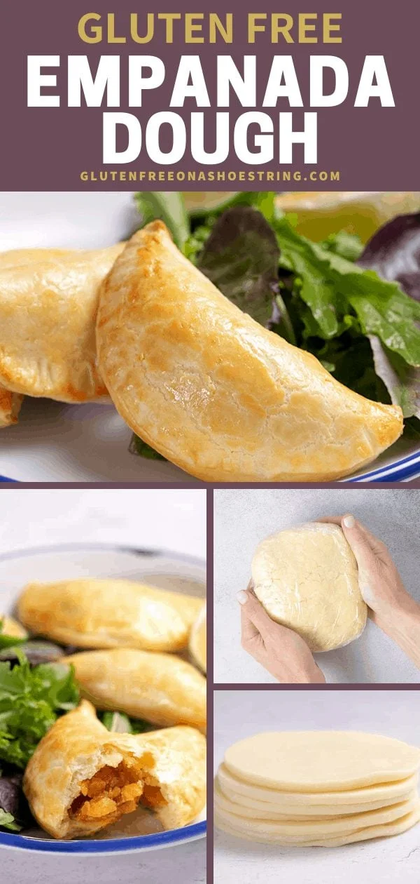 Empanada Dough raw in plastic, shaped in a stack, and shaped into baked empanadas