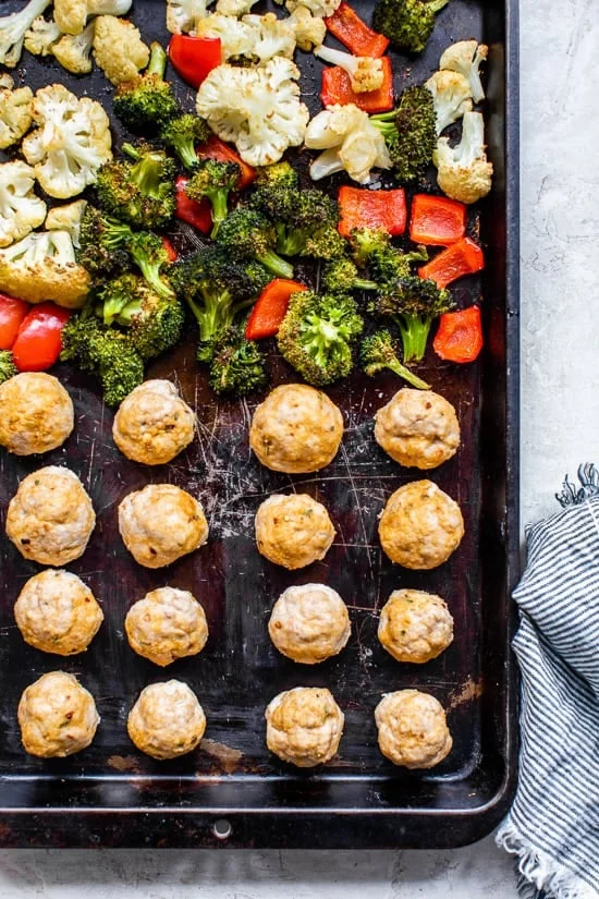 Italian Ground Turkey Meatball Sheet Pan Dinner