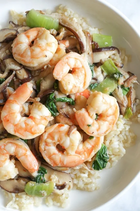 Garlicky Shrimp Stir-fry with Shiitakes and Bok Choy