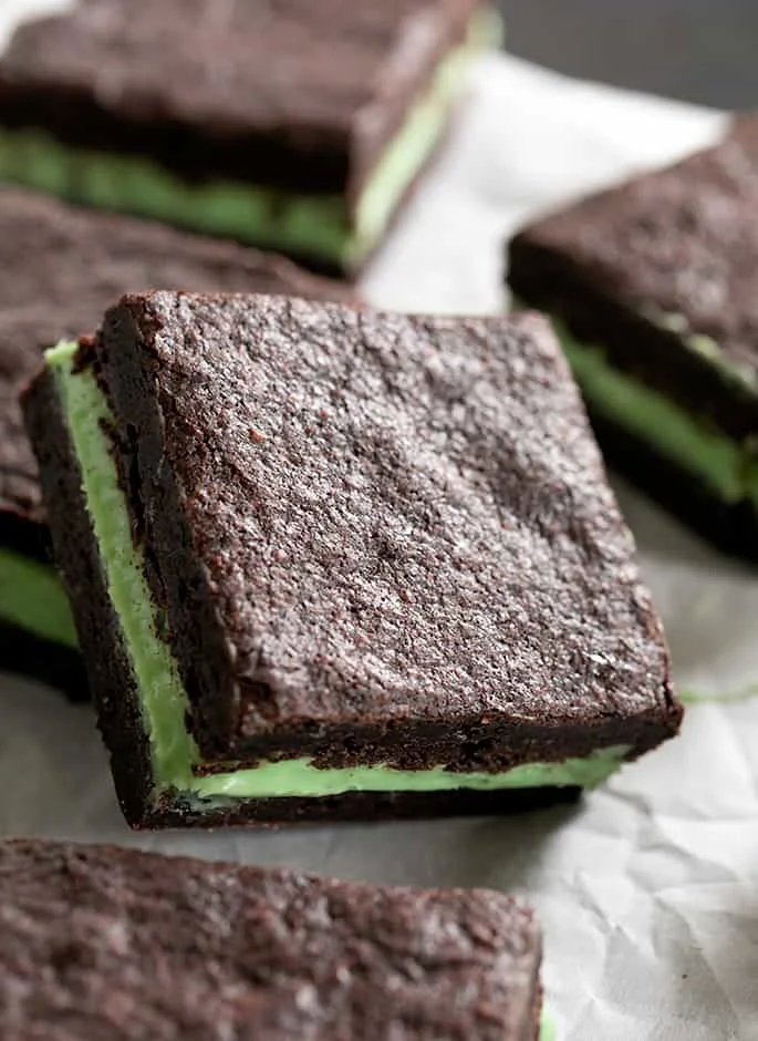 Gluten free grasshopper brownies on side