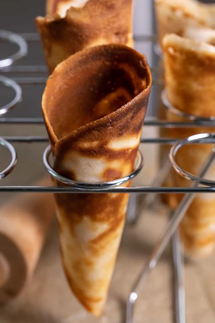 Gluten free sugar cones in a cupcake cones baking rack from Wilton