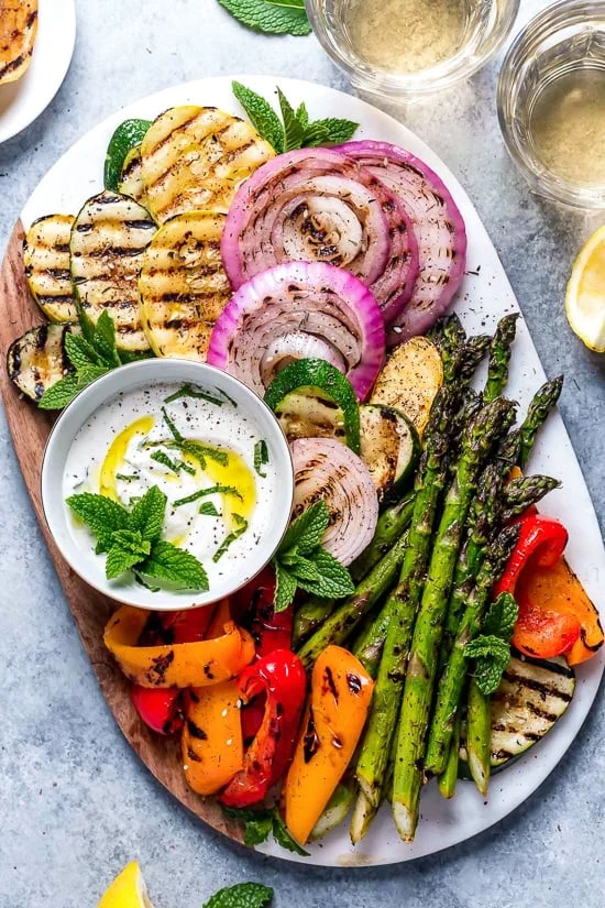 Grilled Vegetable Platter with Yogurt Mint Sauce