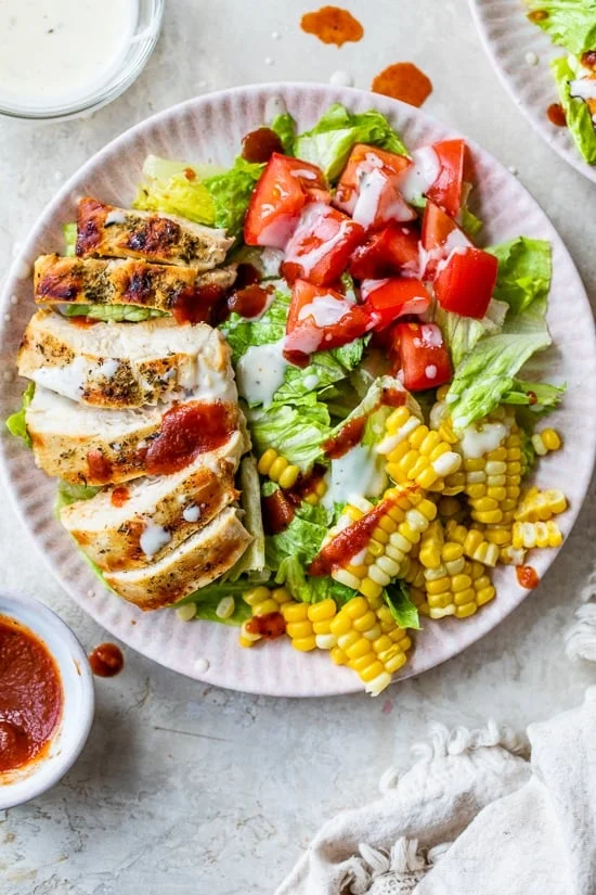 hearty warm BBQ chicken salad 