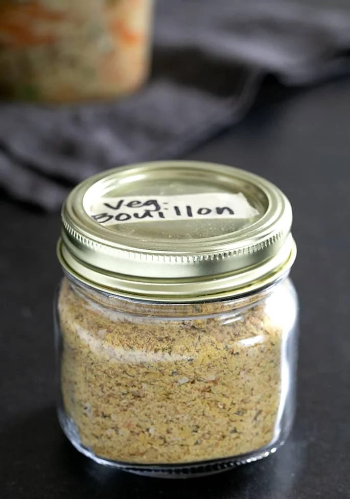 Homemade powdered vegetable bouillon for making gluten free ramen noodles soup.