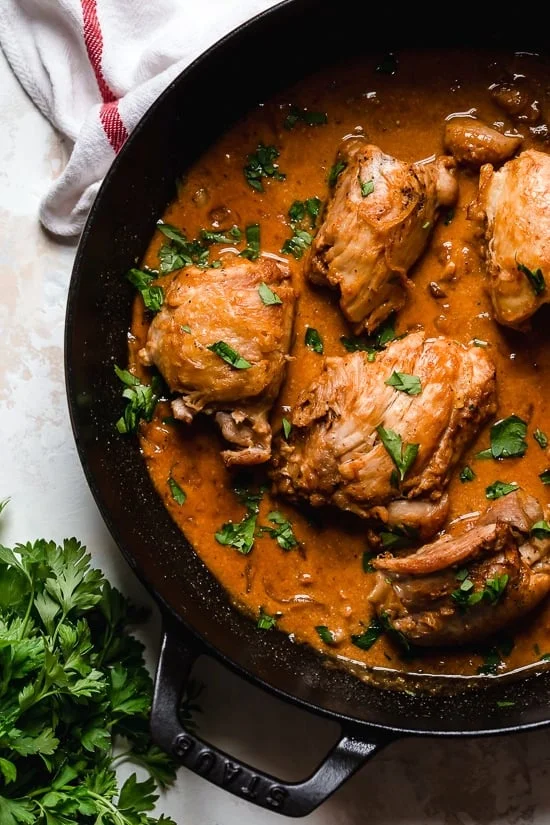 Chicken Thighs with Shallots in Red Wine Vinegar (Poulet Au Vinaigre)