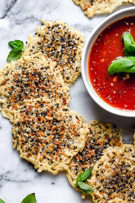 I love making these Everything Parmesan Crisps as a low-carb snack, to add to Caesar salad in place of croutons, or a great addition to any charcuterie board as an appetizer. 