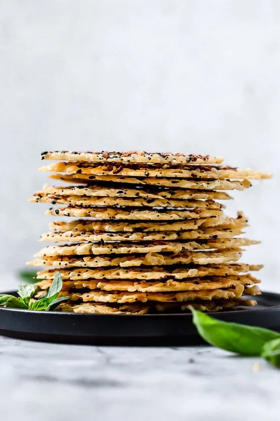 I love making these Everything Parmesan Crisps as a low-carb snack, to add to Caesar salad in place of croutons, or a great addition to any charcuterie board as an appetizer. 