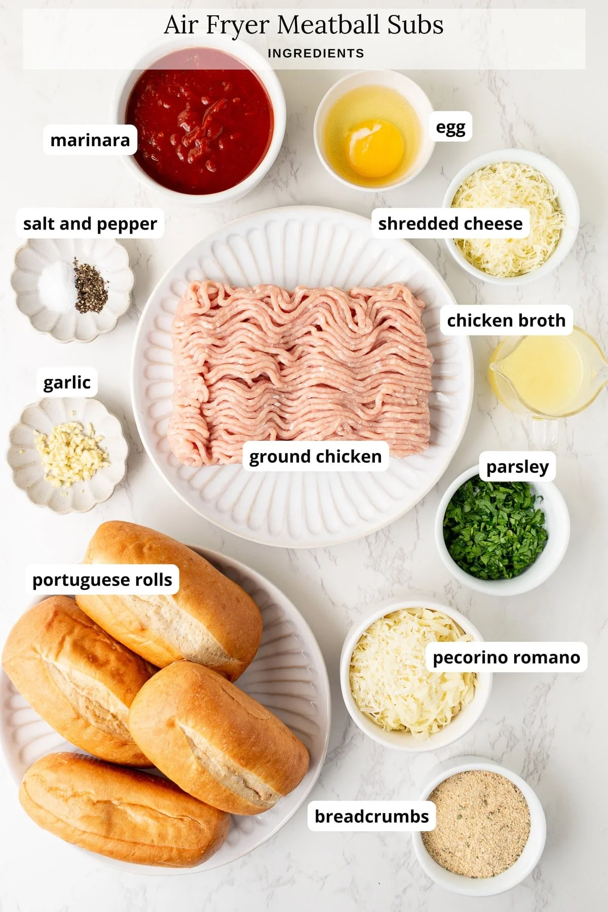 Ingredients for air fryer meatball sub