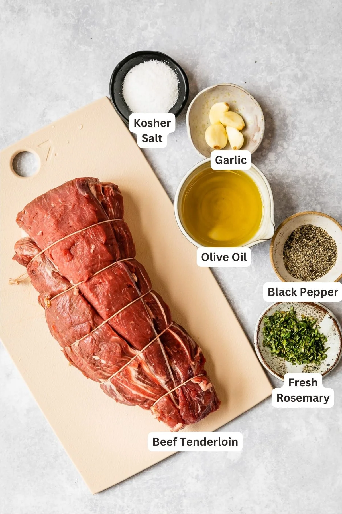 Ingredients for Beef Tenderloin.
