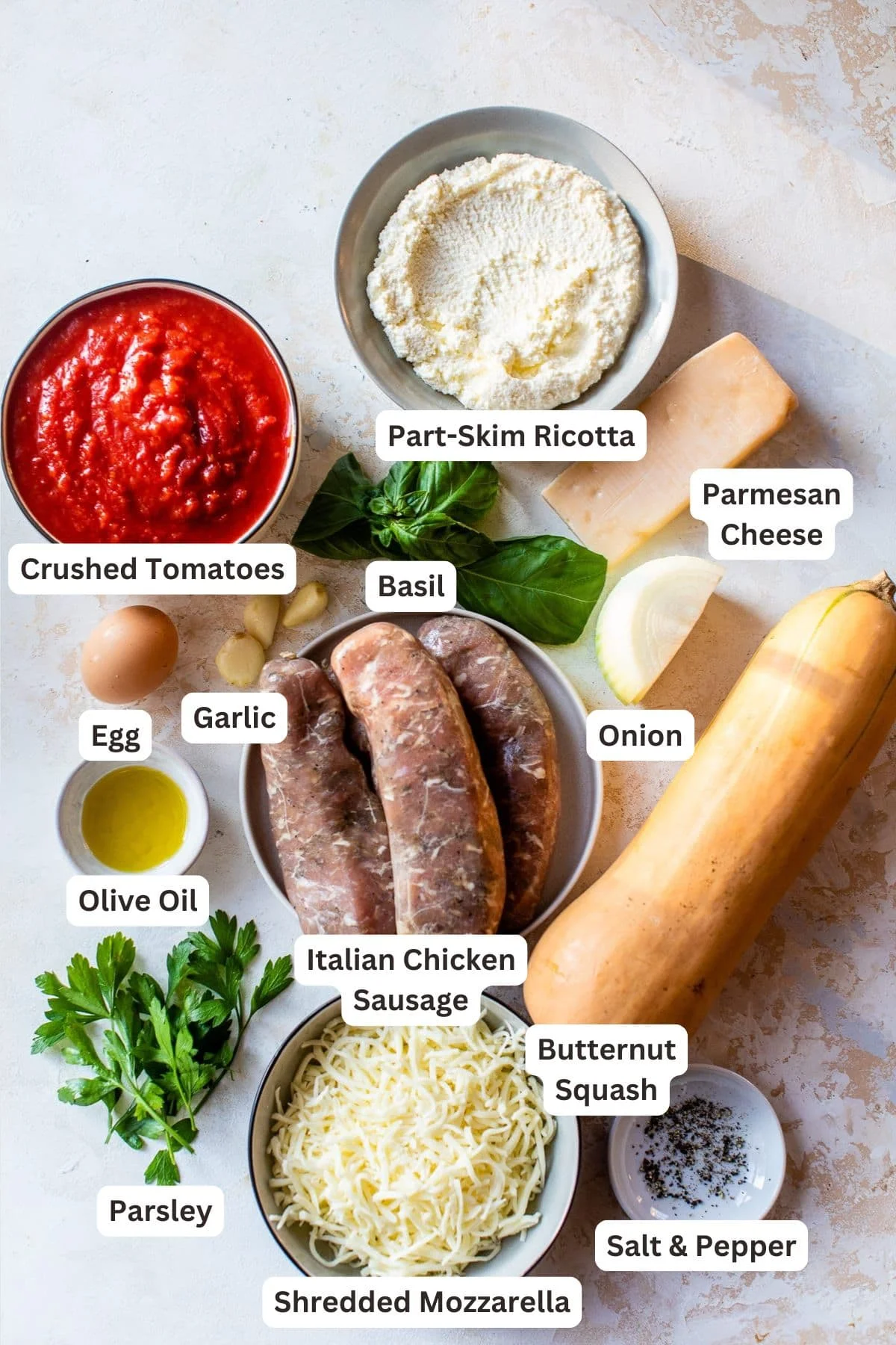 Ingredients for Butternut Squash Lasagna (No-Noodle).
