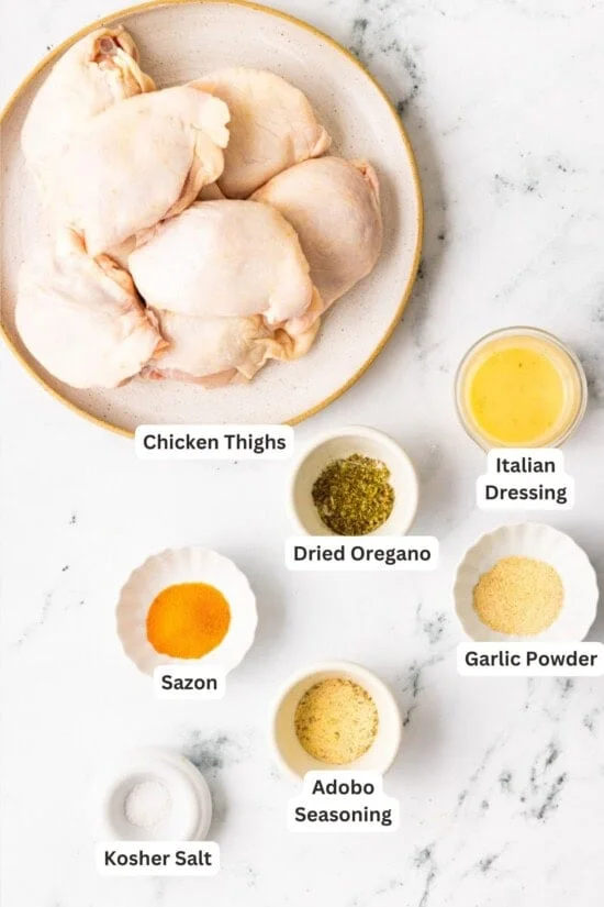 Ingredients for Crispy Baked Chicken Thighs.