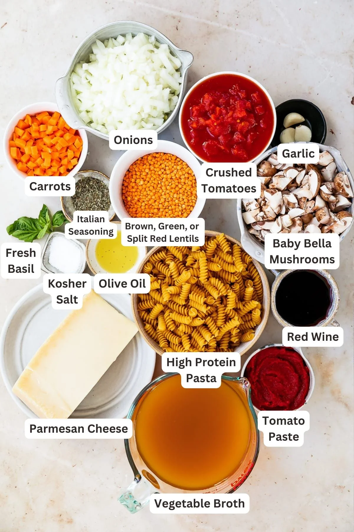 Ingredients for Lentil Bolognese.