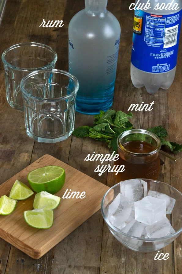 Ingredients for mojitos on wooden table 