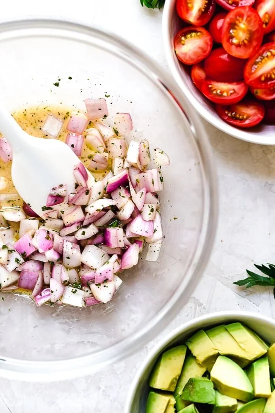 ingredients for salmon salad with avocado
