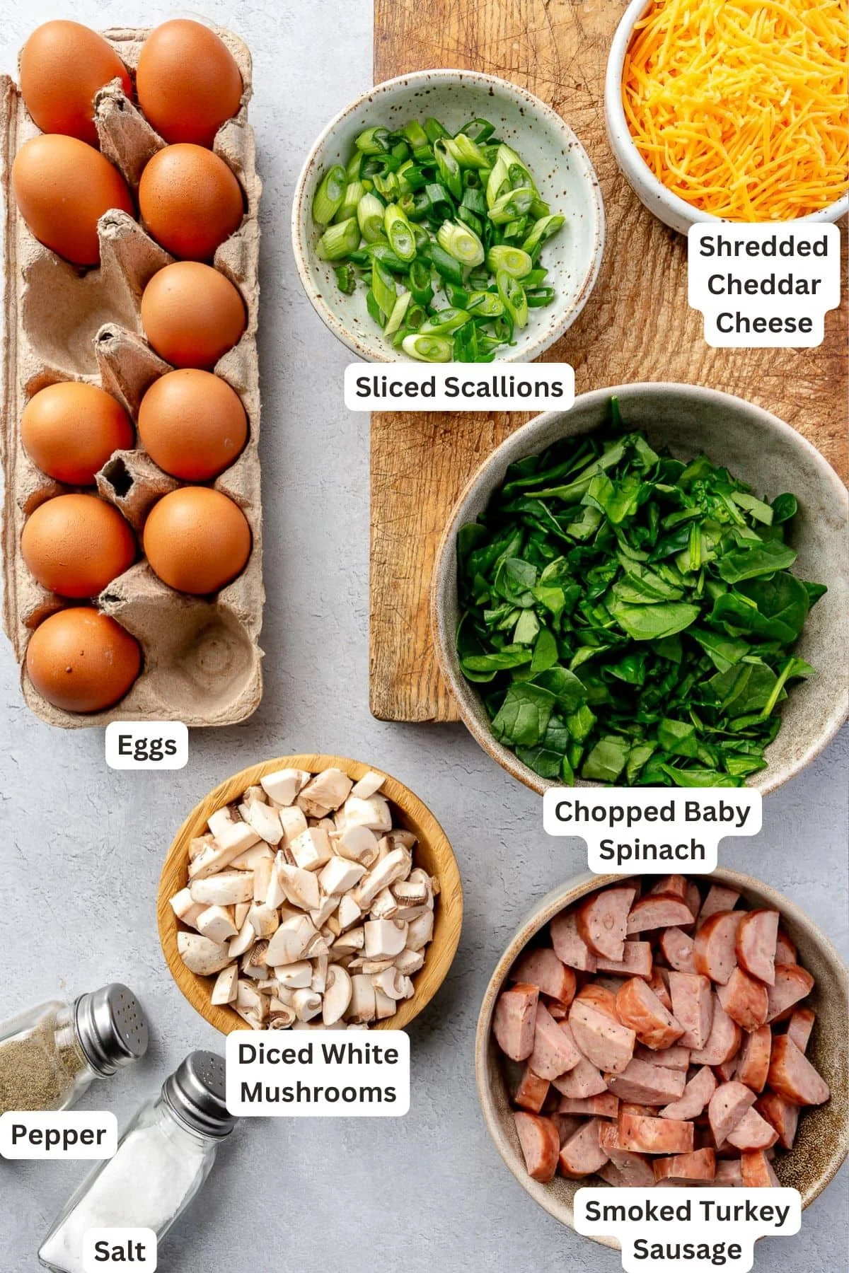 Ingredients for Smoked Turkey Sausage Breakfast Skillet.