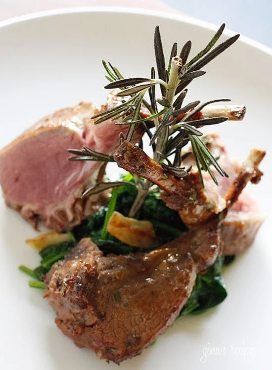 Lamb Chops with Dijon Glaze over Wilted Spinach