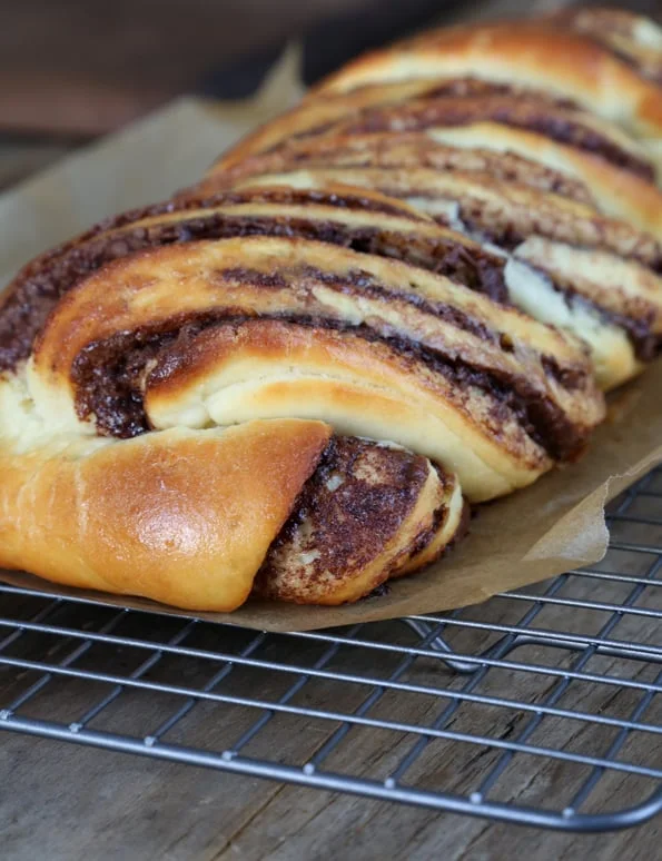 Loaf of Nutella bread on black tray 