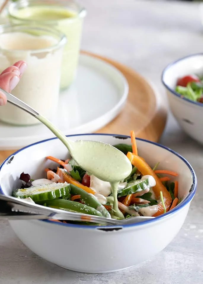 Make your own green goddess salad dressing in a simple blender and never buy bottled dressing again.