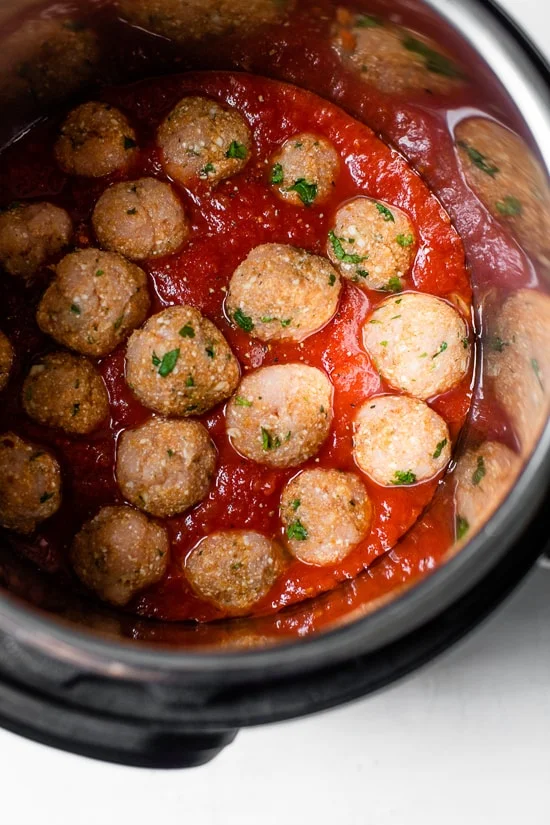 Meatballs in marinara sauce in instant pot.