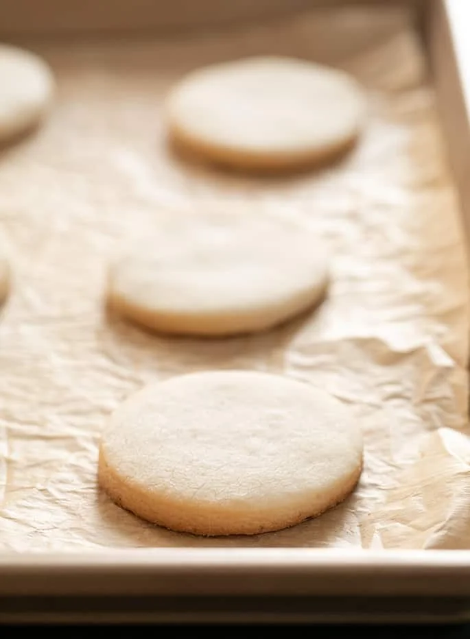 Meltaway cutout cookies baked on tray