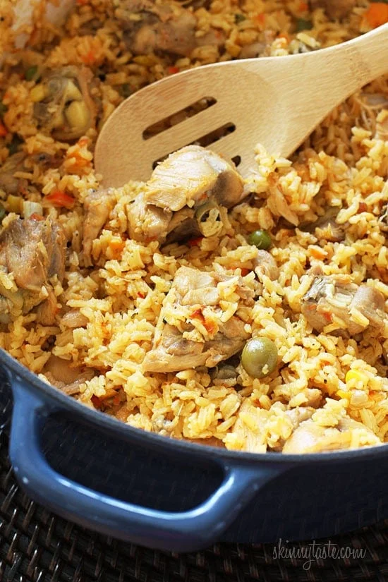 Mom's Spanish chicken and rice, otherwise known as arroz con pollo is a delicious one pot meal the whole family will love.
