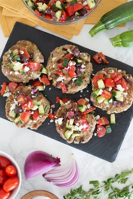 Naked Greek Feta-Zucchini Turkey Burgers