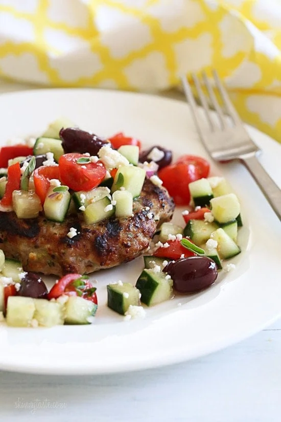 Naked Greek Feta-Zucchini Turkey Burgers are so juicy, thanks to my secret ingredient, grated zucchini! 