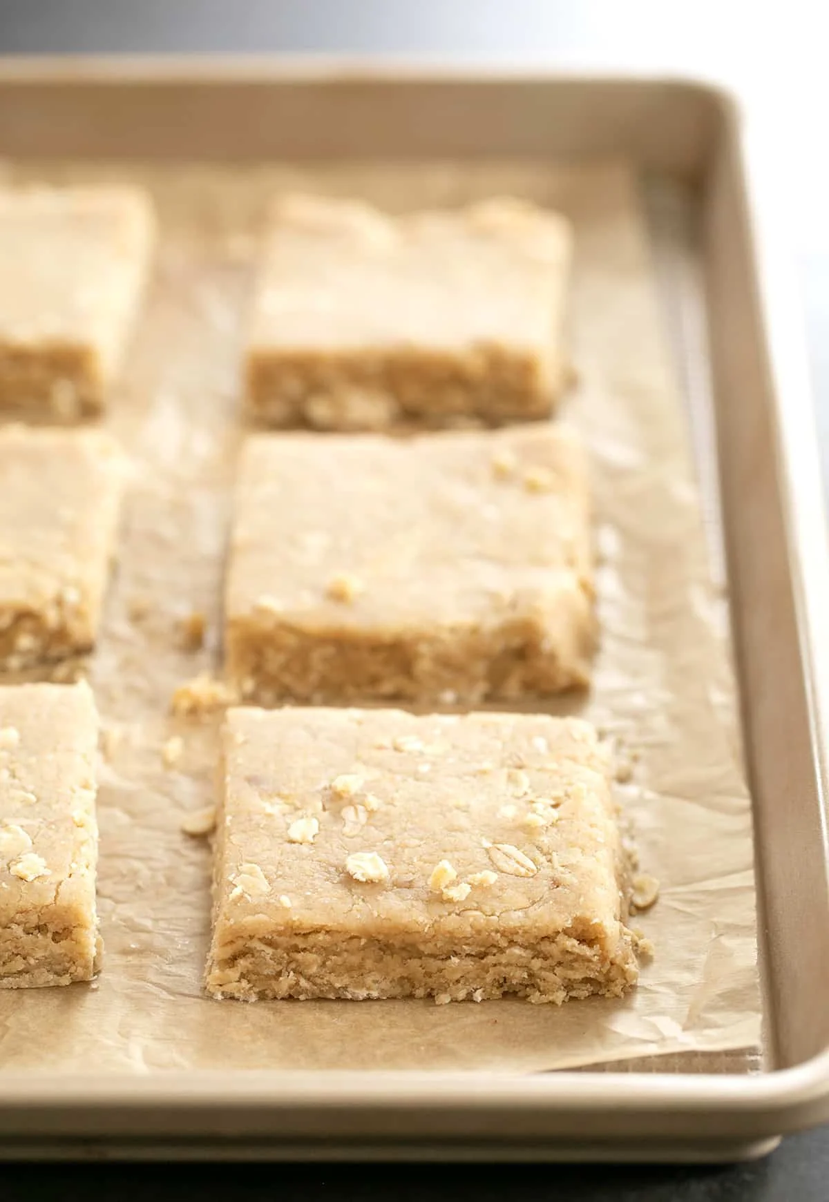 Oatmeal bars raw on tray