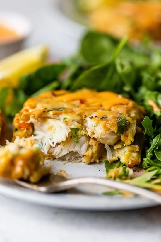 Baked Lump Crab Cakes with Red Pepper Chipotle Lime Sauce